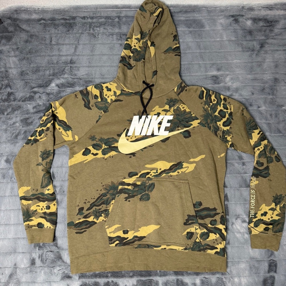 Nike Womens Rally Hoodie Camo Floral The Force Is Female Olive AV5922-222 Large